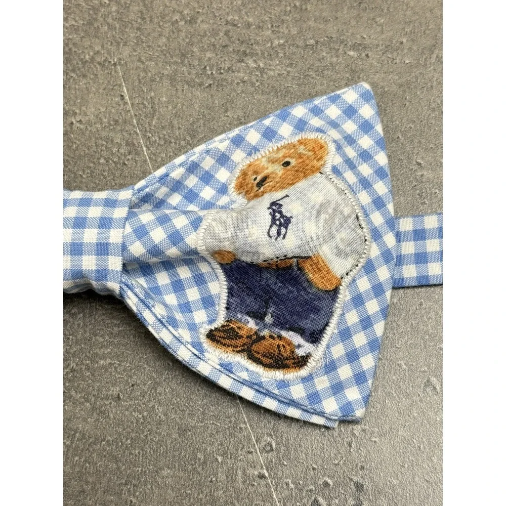 NEW Mens Jeans Bear Bow tie Custom Blue‎ Gingham Pre Tied Adjustable Gift